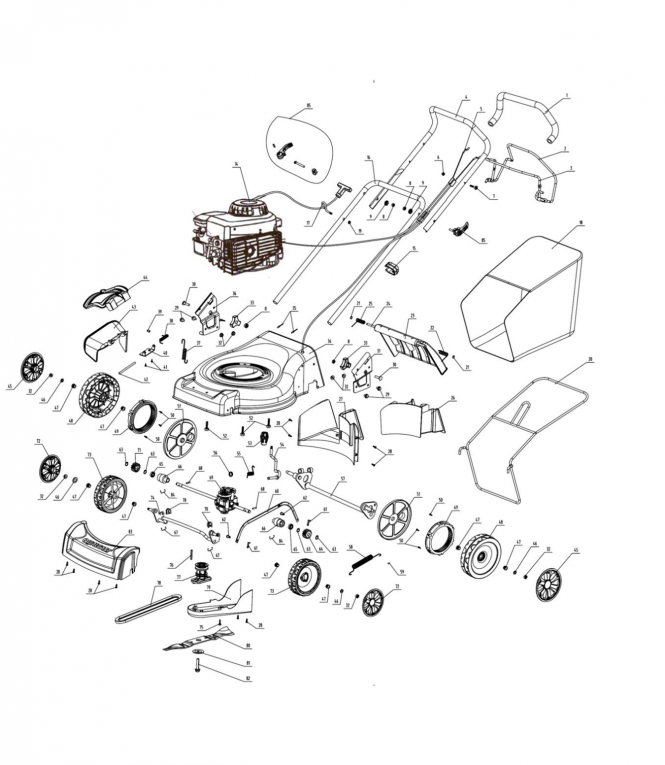 QUALCAST 46CM SELF PROPELLED PETROL LAWNMOWER WITH BRIGGS & STRATTON ...